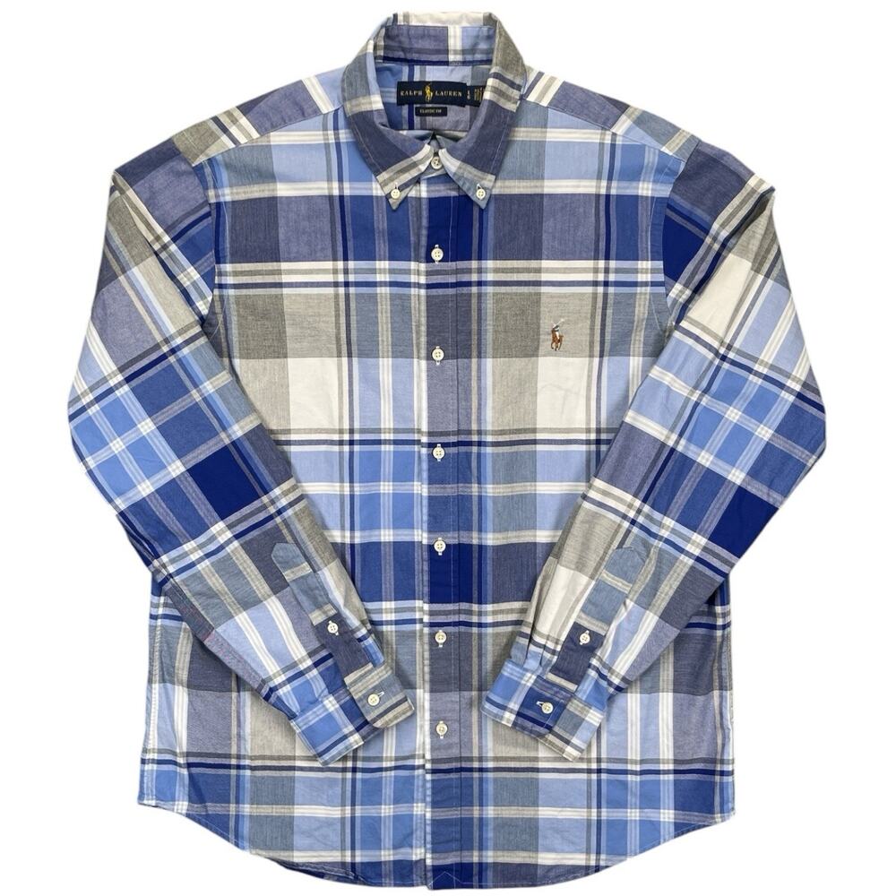 Polo Ralph Lauren Classic Fit Plaid Shirt Men’s L Long Sleeve Blue